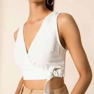 superdown Janae white wrap crop top